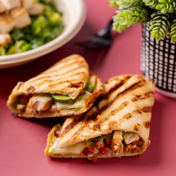 Bango Bowls grilled wrap cut open showing fresh fillings